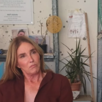 Activist Caitlyn Jenner, who came to Israel to be the guest of honor at Tel Aviv's Gay Pride parade on June 13, 2025, in Kibbutz Be'eri on June 12, 2025 (Courtesy)